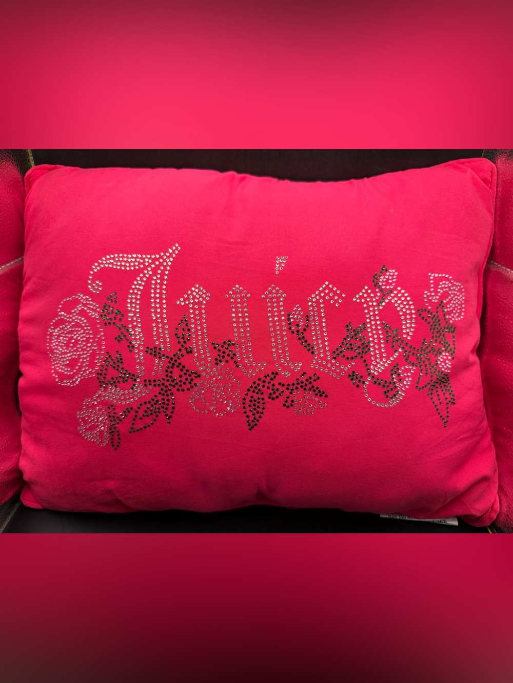 Juicy Couture Hot Pink Y2K Glam Rhinestone Rose Accent Throw Pillow NWOT